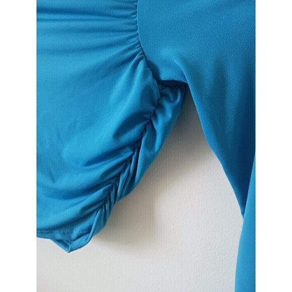 Fashion Nova Crop Top One Shoulder Long Sleeve Ribbed Turquoise Size S - Picture 6 of 7